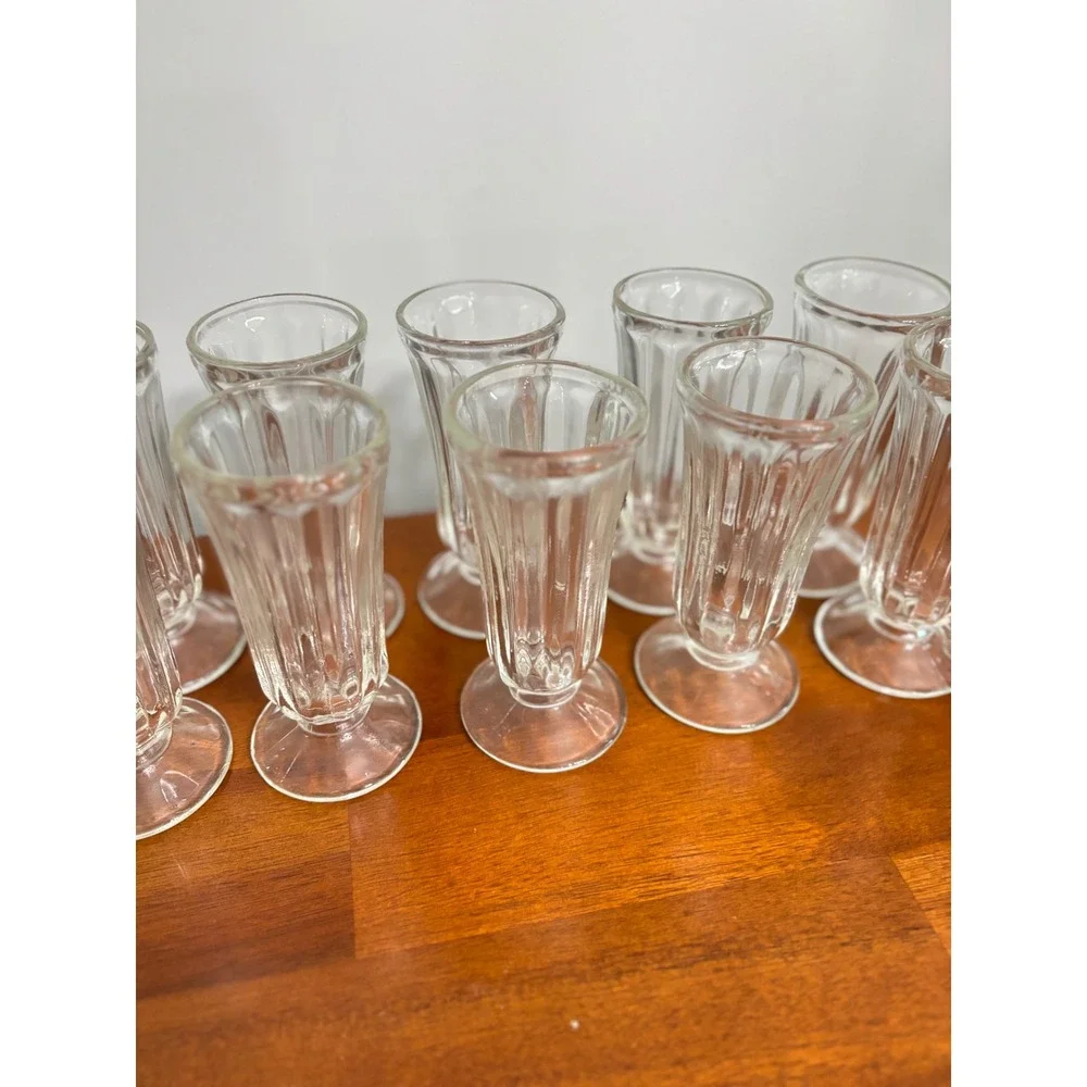 Vintage Soda Fountain Glasses Set of 11 Clear Paneled Glass Ice Cream Parfait